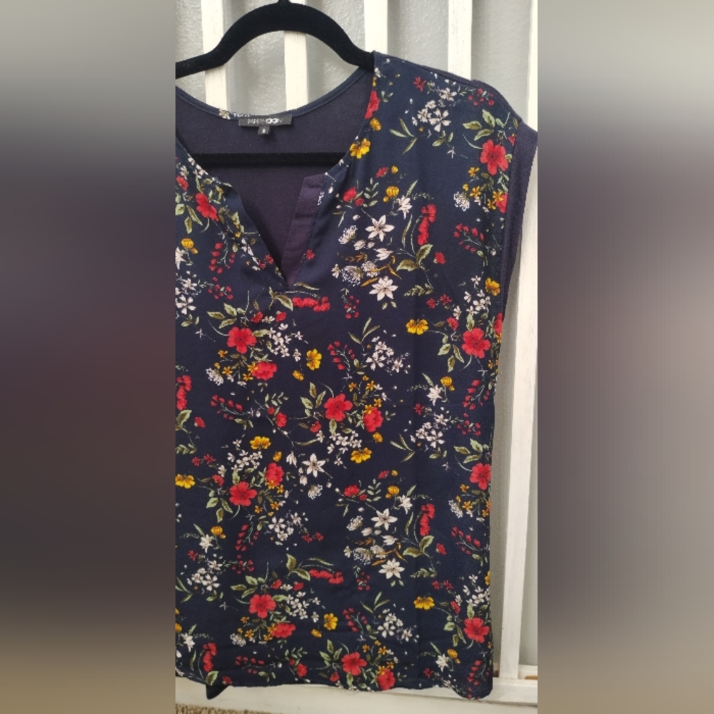 Paper Moon STITCH FIX blouse navy blue floral mixed media size S small